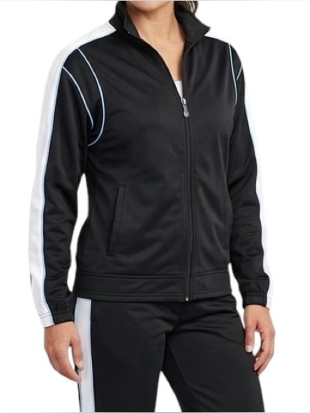 Retro Steve Barry Black Track Jacket White L Blue Athletic Zip Up Warm Up